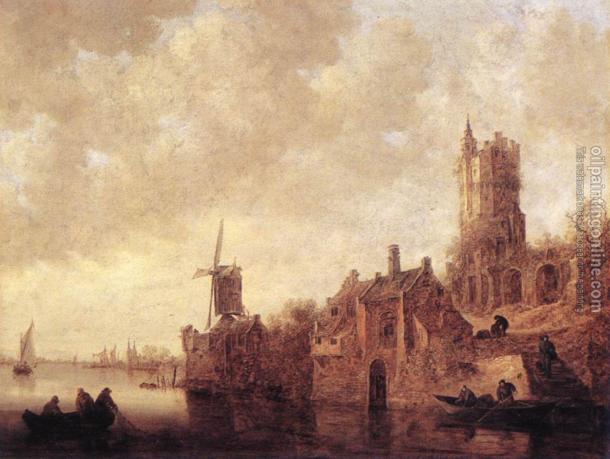 Goyen, Jan van - River Landscape with a Windmill and a Ruined Castle